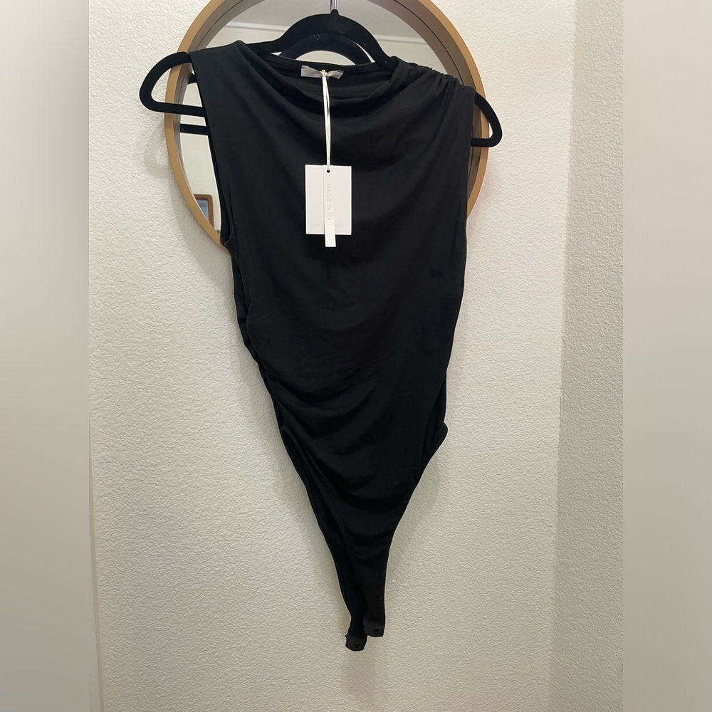 NWT Milio-Milano Asymmetrical Ruched Black Sleeveless Bodysuit Made in Italy